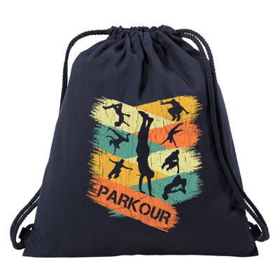Retro Parkour For Boy Silhouette Vintage Free Running Drawstring Bag