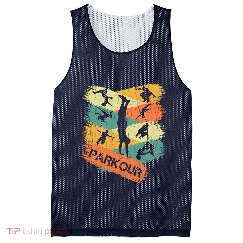 Retro Parkour For Boy Silhouette Vintage Free Running Mesh Reversible Basketball Jersey Tank