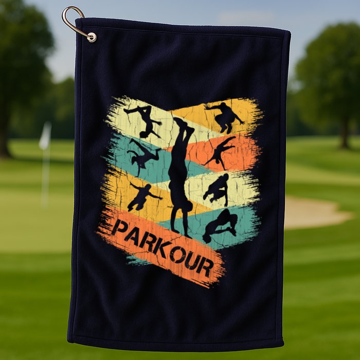 Retro Parkour For Boy Silhouette Vintage Free Running Golf Towel
