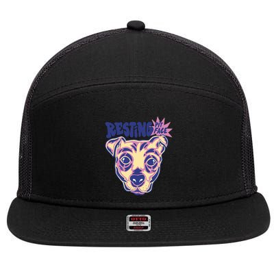 Resting Pit Face Funny Pit Bull Dog 7 Panel Mesh Trucker Snapback Hat