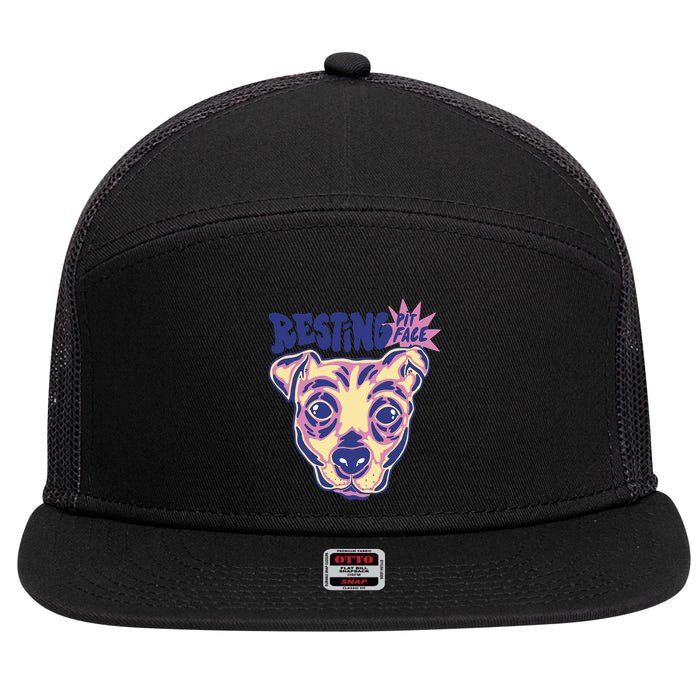 Resting Pit Face Funny Pit Bull Dog 7 Panel Mesh Trucker Snapback Hat