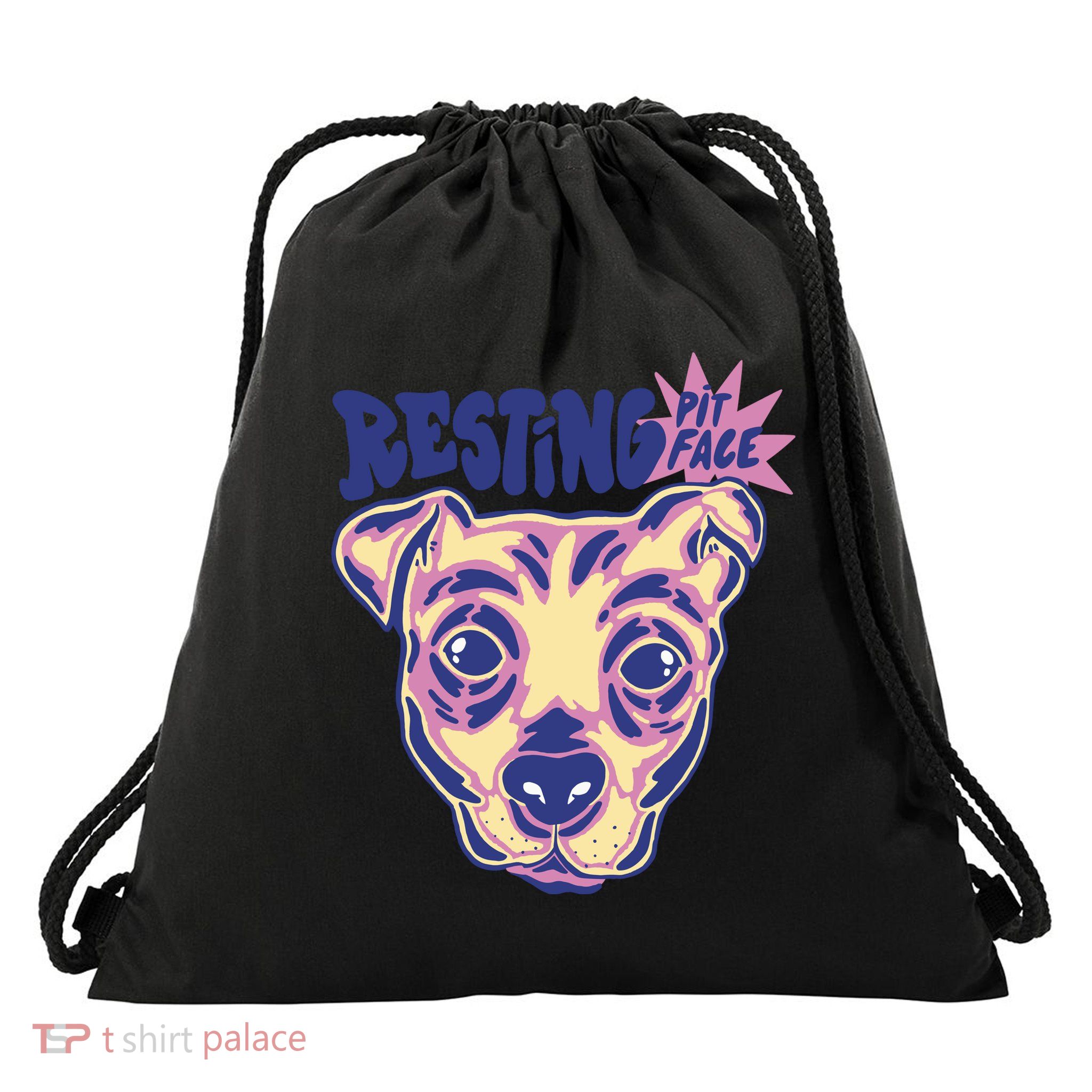 Resting Pit Face Funny Pit Bull Dog Drawstring Bag