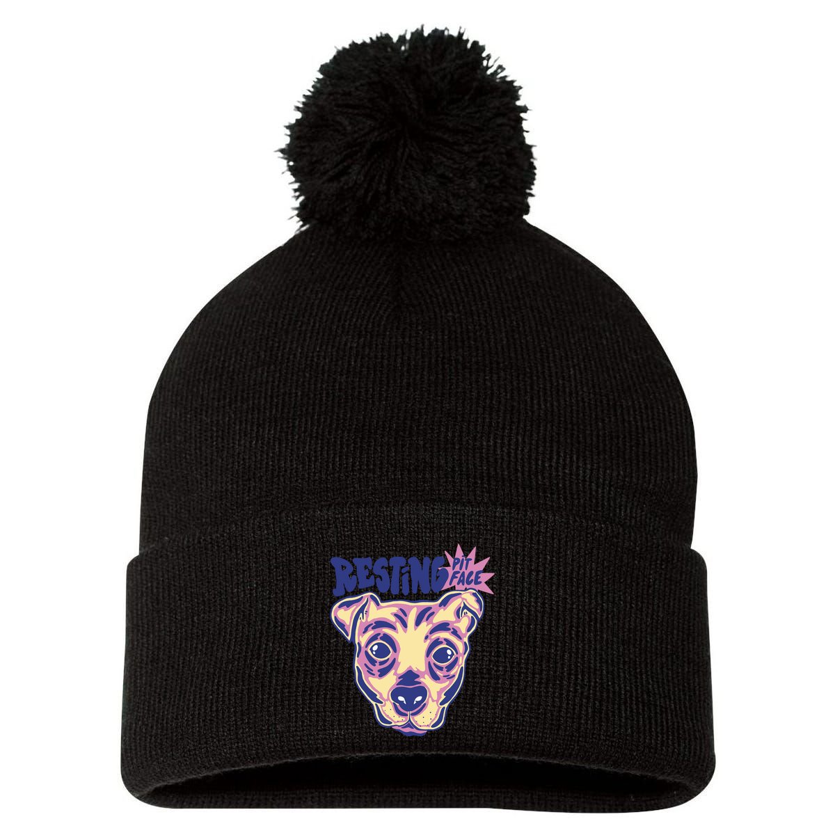 Resting Pit Face Funny Pit Bull Dog Pom Pom 12in Knit Beanie