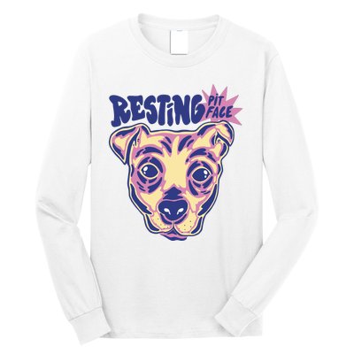 Resting Pit Face Funny Pit Bull Dog Long Sleeve Shirt