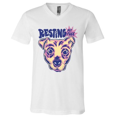 Resting Pit Face Funny Pit Bull Dog V-Neck T-Shirt