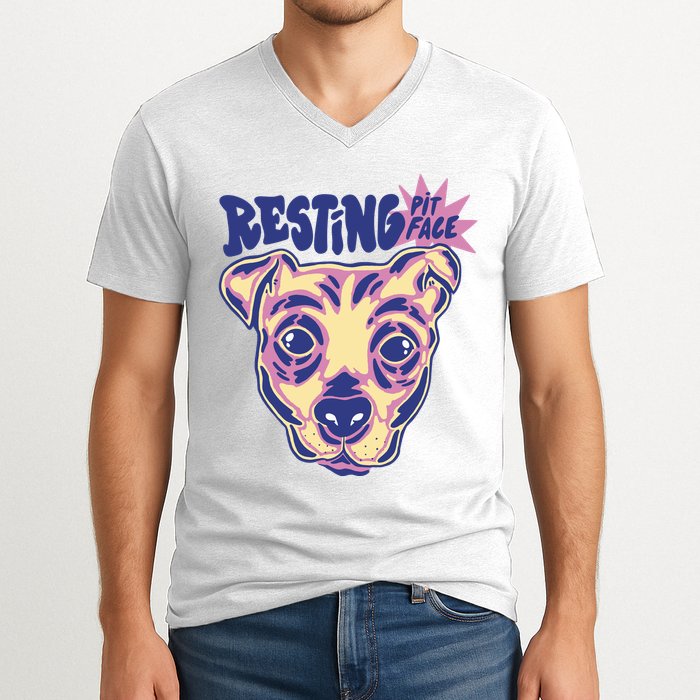 Resting Pit Face Funny Pit Bull Dog V-Neck T-Shirt