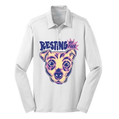 Resting Pit Face Funny Pit Bull Dog Silk Touch Performance Long Sleeve Polo