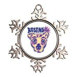 Resting Pit Face Funny Pit Bull Dog Metallic Star Ornament