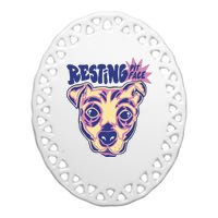 Resting Pit Face Funny Pit Bull Dog Ceramic Oval Ornament