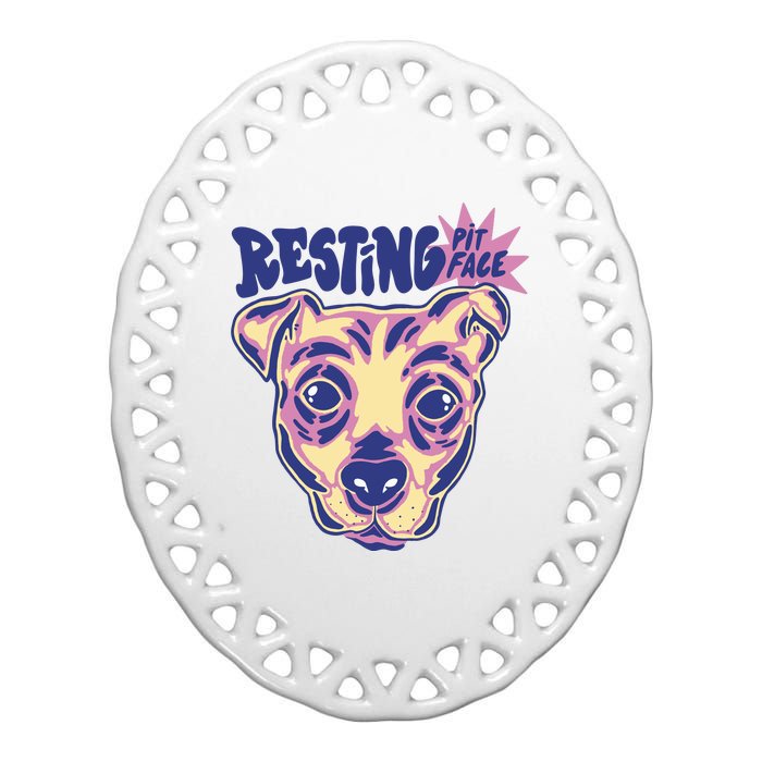 Resting Pit Face Funny Pit Bull Dog Ceramic Oval Ornament