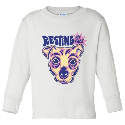 Resting Pit Face Funny Pit Bull Dog Toddler Long Sleeve Shirt
