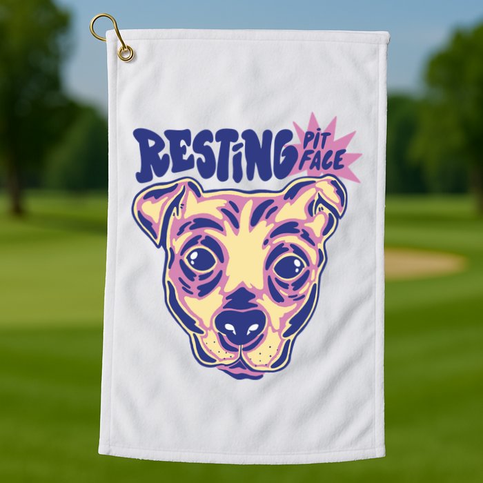 Resting Pit Face Funny Pit Bull Dog Golf Towel