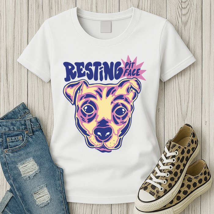 Resting Pit Face Funny Pit Bull Dog Womens T-Shirt