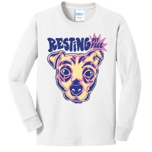 Resting Pit Face Funny Pit Bull Dog Kids Long Sleeve Shirt