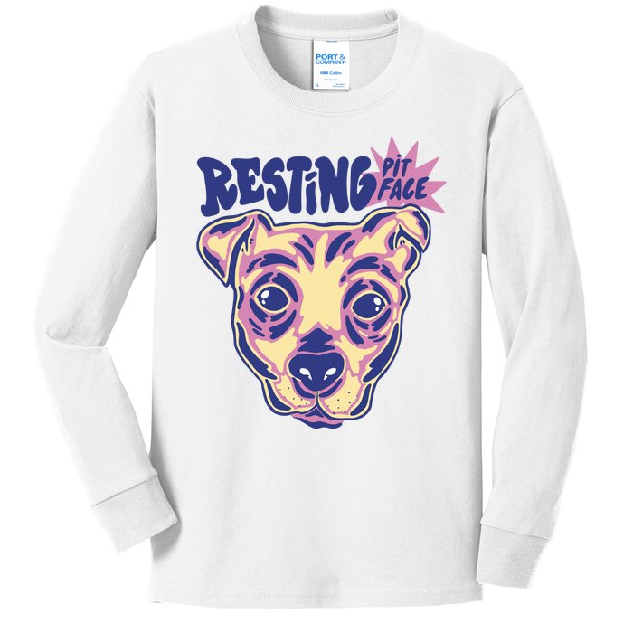 Resting Pit Face Funny Pit Bull Dog Kids Long Sleeve Shirt