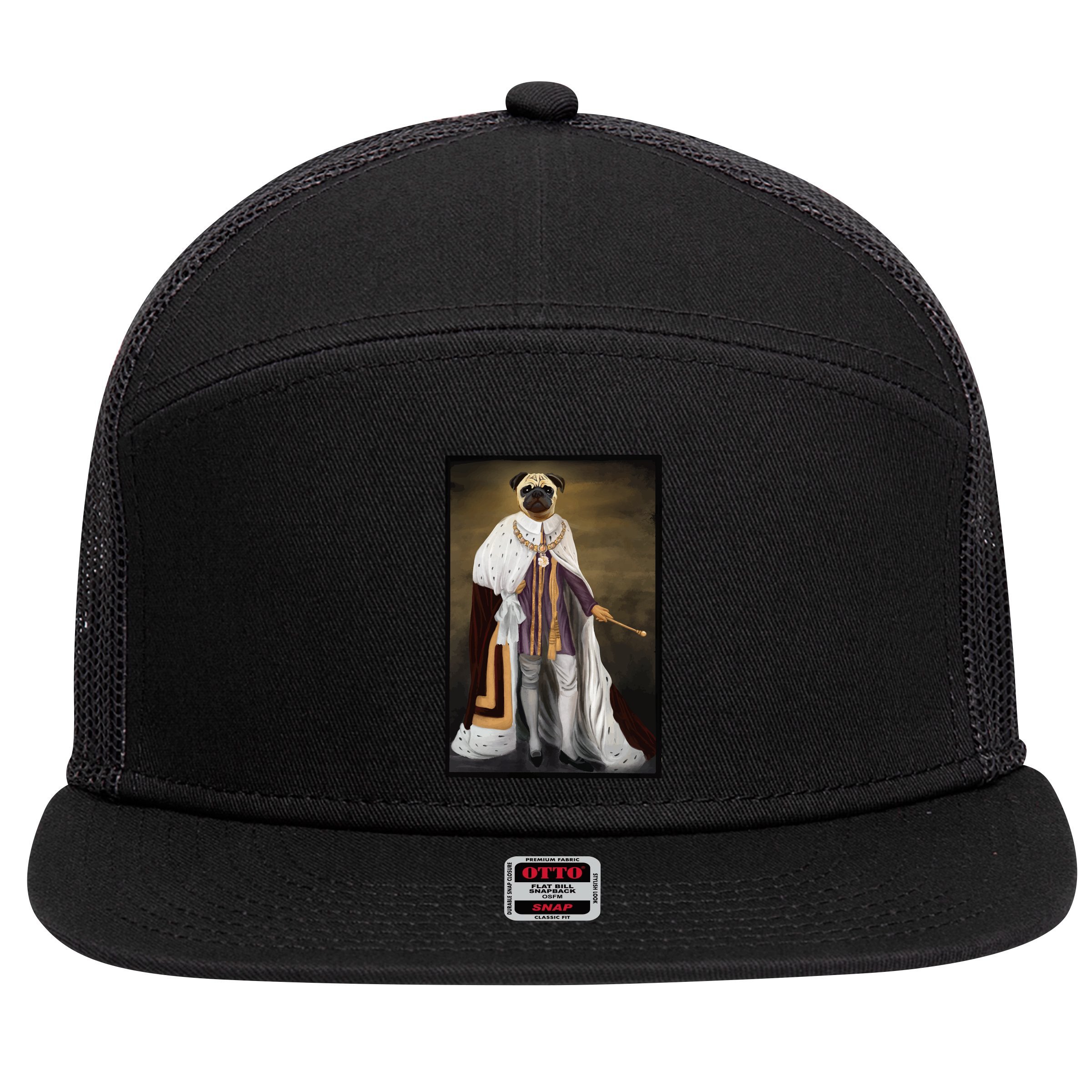 Royalty Pug Funny 7 Panel Mesh Trucker Snapback Hat
