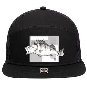 River Perch Fish Sketch 7 Panel Mesh Trucker Snapback Hat