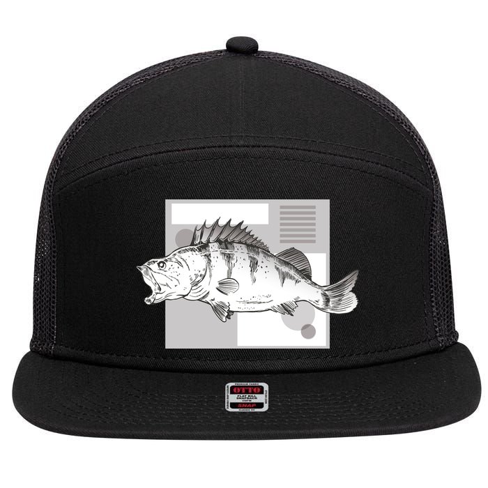 River Perch Fish Sketch 7 Panel Mesh Trucker Snapback Hat