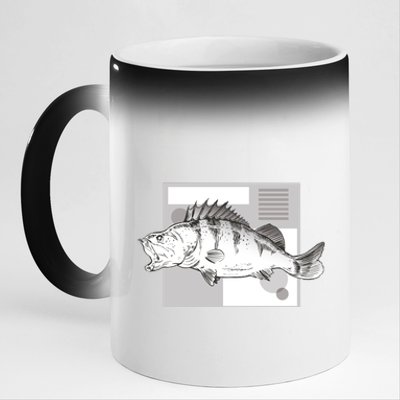 River Perch Fish Sketch 11oz Black Color Changing Mug