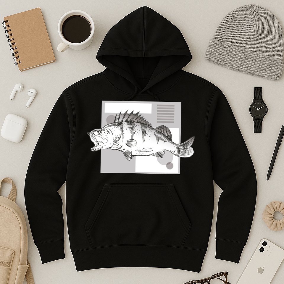 River Perch Fish Sketch Hoodie
