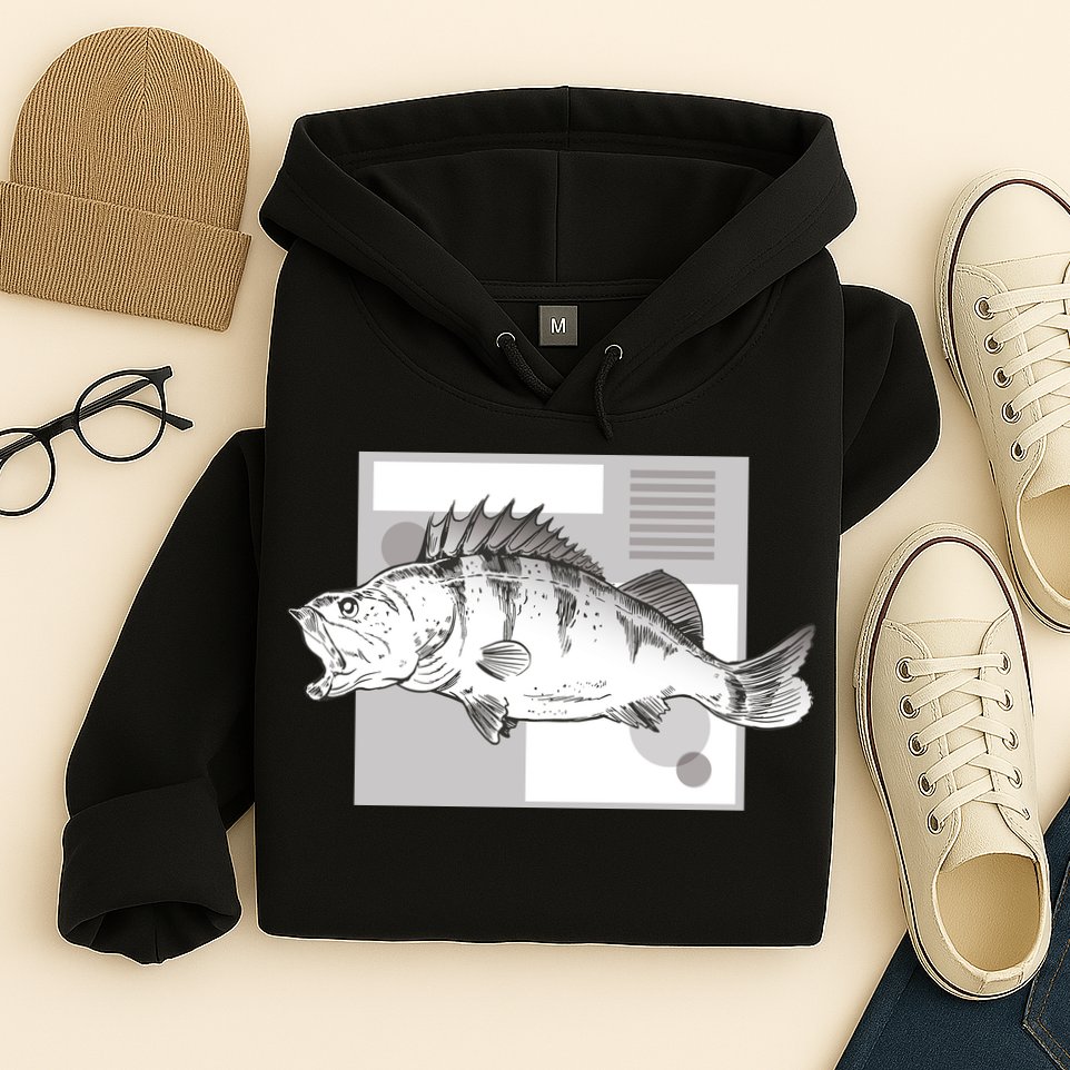 River Perch Fish Sketch Hoodie