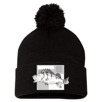 River Perch Fish Sketch Pom Pom 12in Knit Beanie