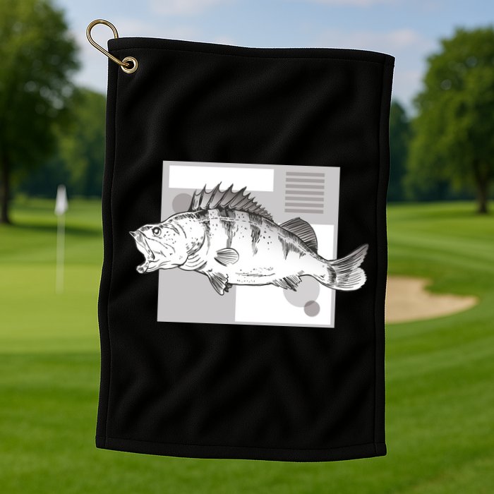 River Perch Fish Sketch Golf Towel