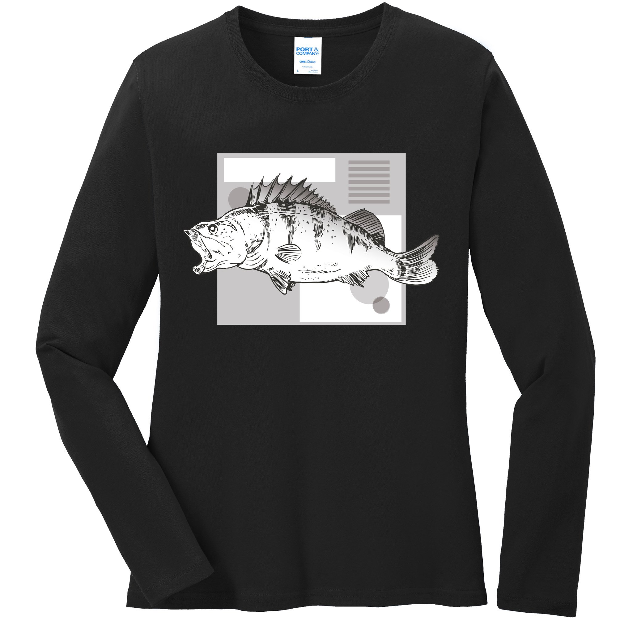 River Perch Fish Sketch Ladies Long Sleeve Shirt