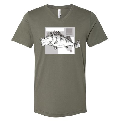 River Perch Fish Sketch V-Neck T-Shirt