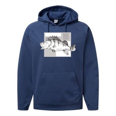 River Perch Fish Sketch Performance Fleece Hoodie