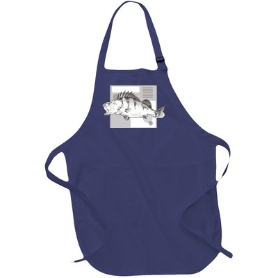 River Perch Fish Sketch Full-Length Apron With Pockets