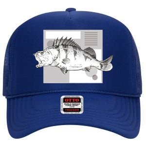 River Perch Fish Sketch High Crown Mesh Back Trucker Hat