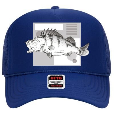 River Perch Fish Sketch High Crown Mesh Back Trucker Hat