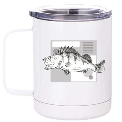 River Perch Fish Sketch 12 oz Stainless Steel Tumbler Cup