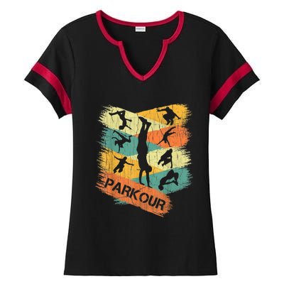 Retro Parkour For Boys Silhouette Vintage Free Running Ladies Halftime Notch Neck Tee