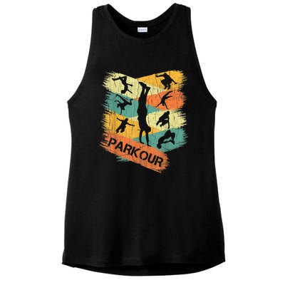 Retro Parkour For Boys Silhouette Vintage Free Running Ladies PosiCharge Tri-Blend Wicking Tank