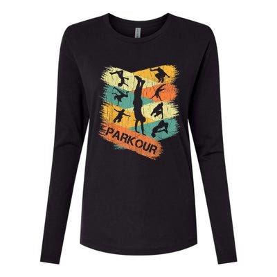 Retro Parkour For Boys Silhouette Vintage Free Running Womens Cotton Relaxed Long Sleeve T-Shirt