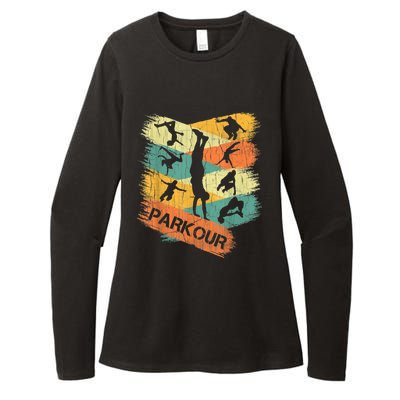 Retro Parkour For Boys Silhouette Vintage Free Running Womens CVC Long Sleeve Shirt