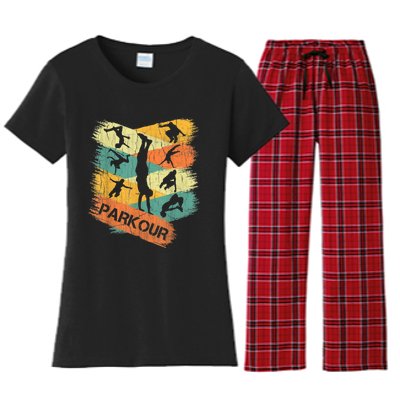 Retro Parkour For Boys Silhouette Vintage Free Running Women's Flannel Pajama Set