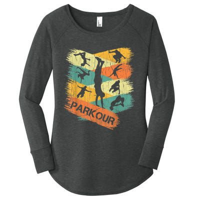 Retro Parkour For Boys Silhouette Vintage Free Running Women's Perfect Tri Tunic Long Sleeve Shirt