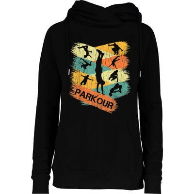 Retro Parkour For Boys Silhouette Vintage Free Running Womens Funnel Neck Pullover Hood