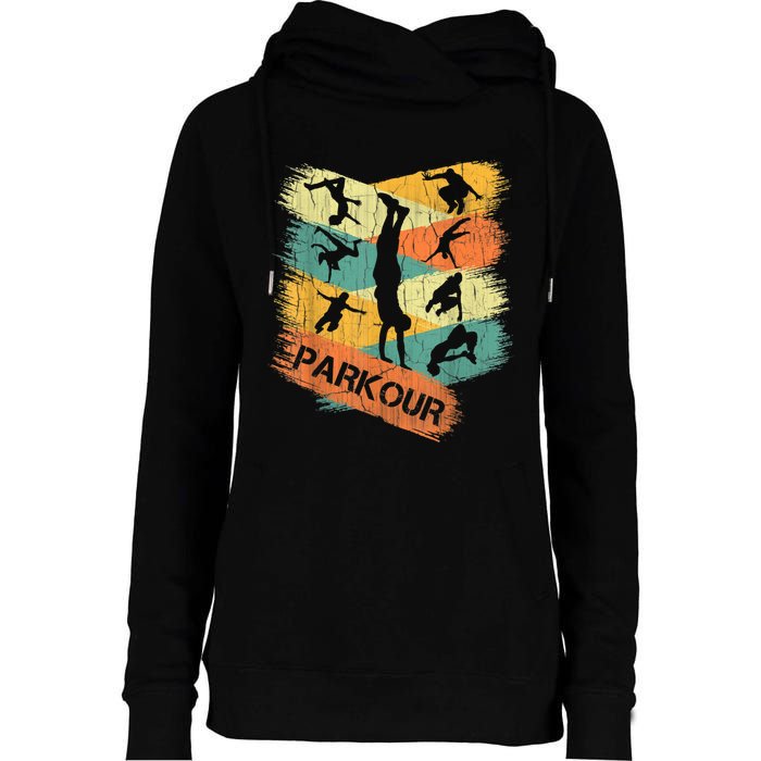 Retro Parkour For Boys Silhouette Vintage Free Running Womens Funnel Neck Pullover Hood