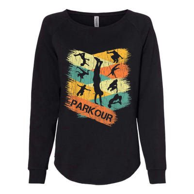 Retro Parkour For Boys Silhouette Vintage Free Running Womens California Wash Sweatshirt