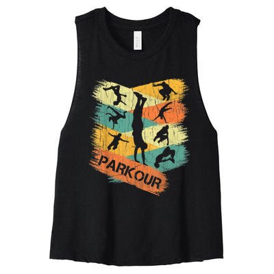 Retro Parkour For Boys Silhouette Vintage Free Running Women's Racerback Cropped Tank