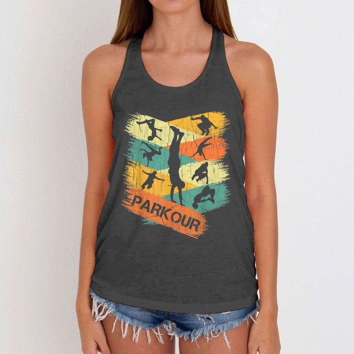 Retro Parkour For Boys Silhouette Vintage Free Running Women's Knotted Racerback Tank