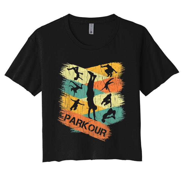 Retro Parkour For Boys Silhouette Vintage Free Running Women's Crop Top Tee