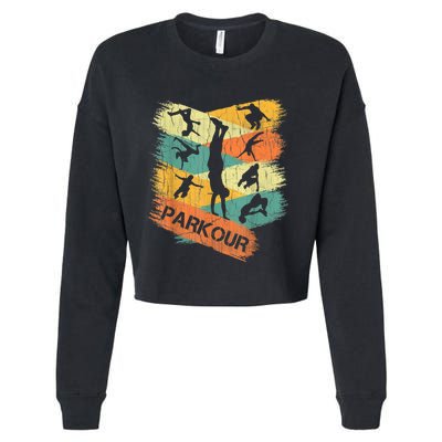 Retro Parkour For Boys Silhouette Vintage Free Running Cropped Pullover Crew