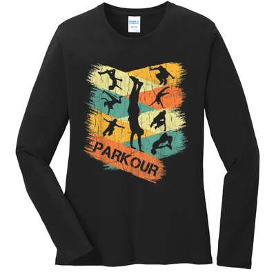 Retro Parkour For Boys Silhouette Vintage Free Running Ladies Long Sleeve Shirt