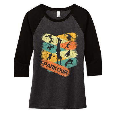 Retro Parkour For Boys Silhouette Vintage Free Running Women's Tri-Blend 3/4-Sleeve Raglan Shirt