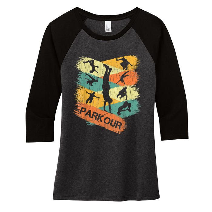 Retro Parkour For Boys Silhouette Vintage Free Running Women's Tri-Blend 3/4-Sleeve Raglan Shirt